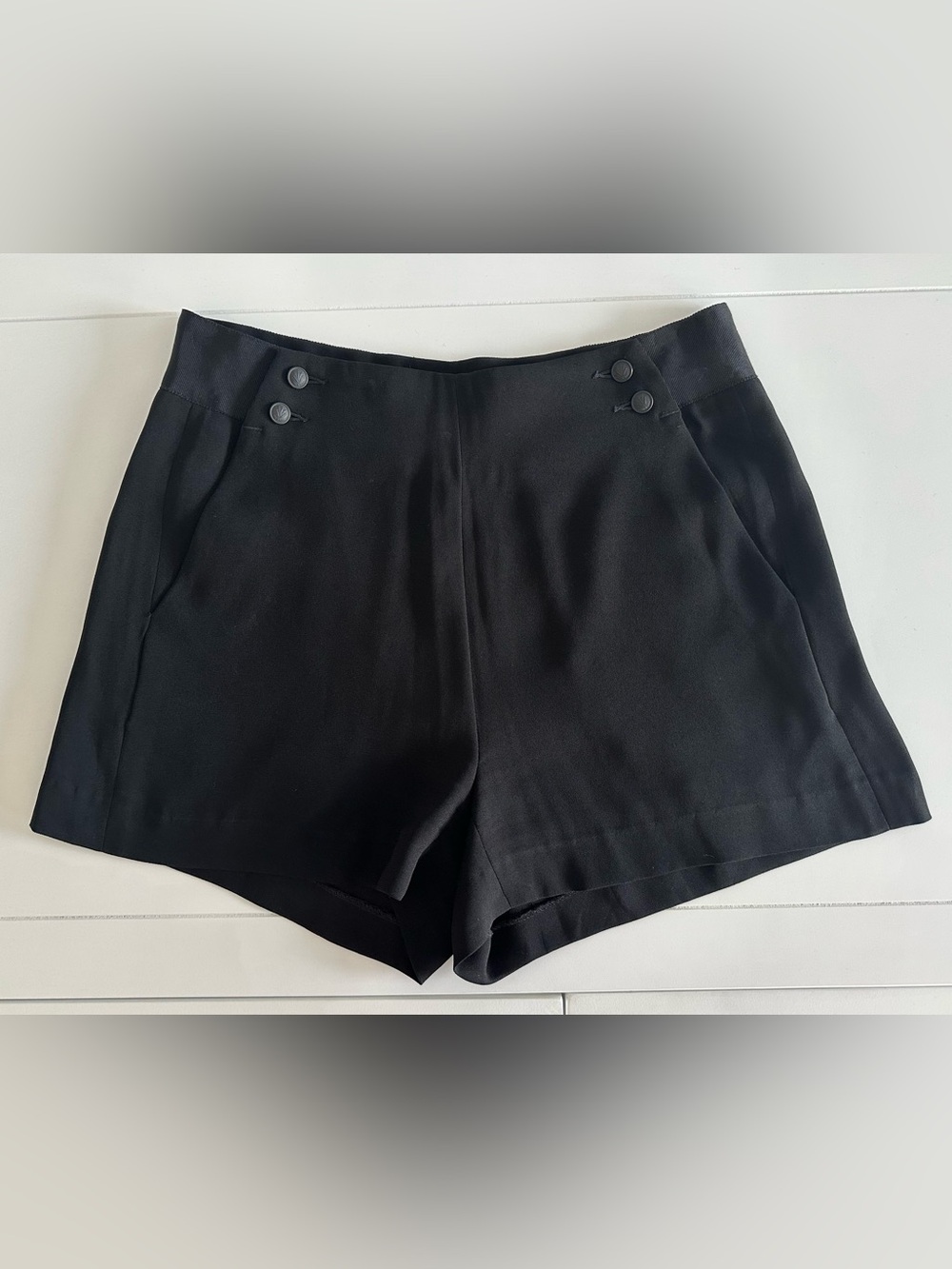rag & bone Black High Rise Tailored Shorts Button Detail Size 2